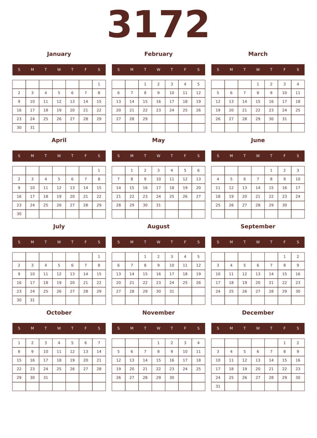 Printable 3172 Year Calendars mortuum