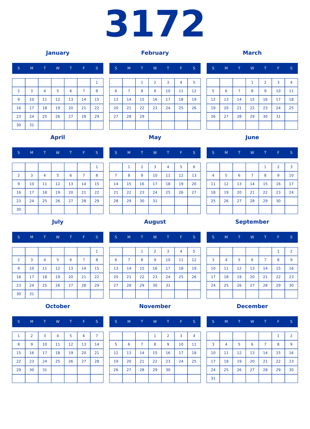 Printable 3172 Year Calendars smalt