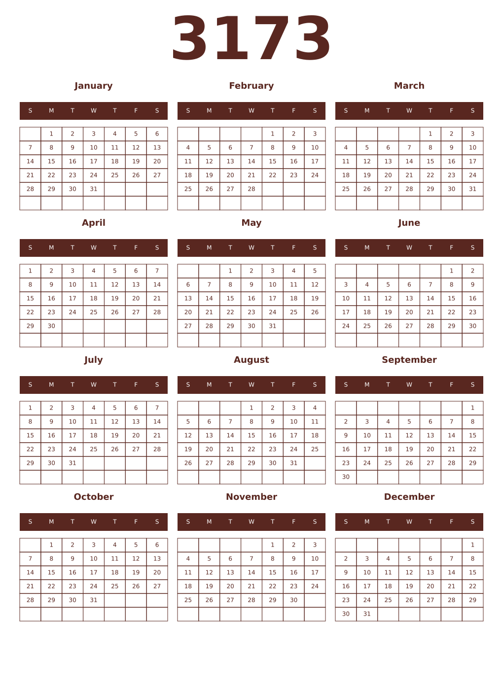 Printable 3173 Year Calendars mortuum