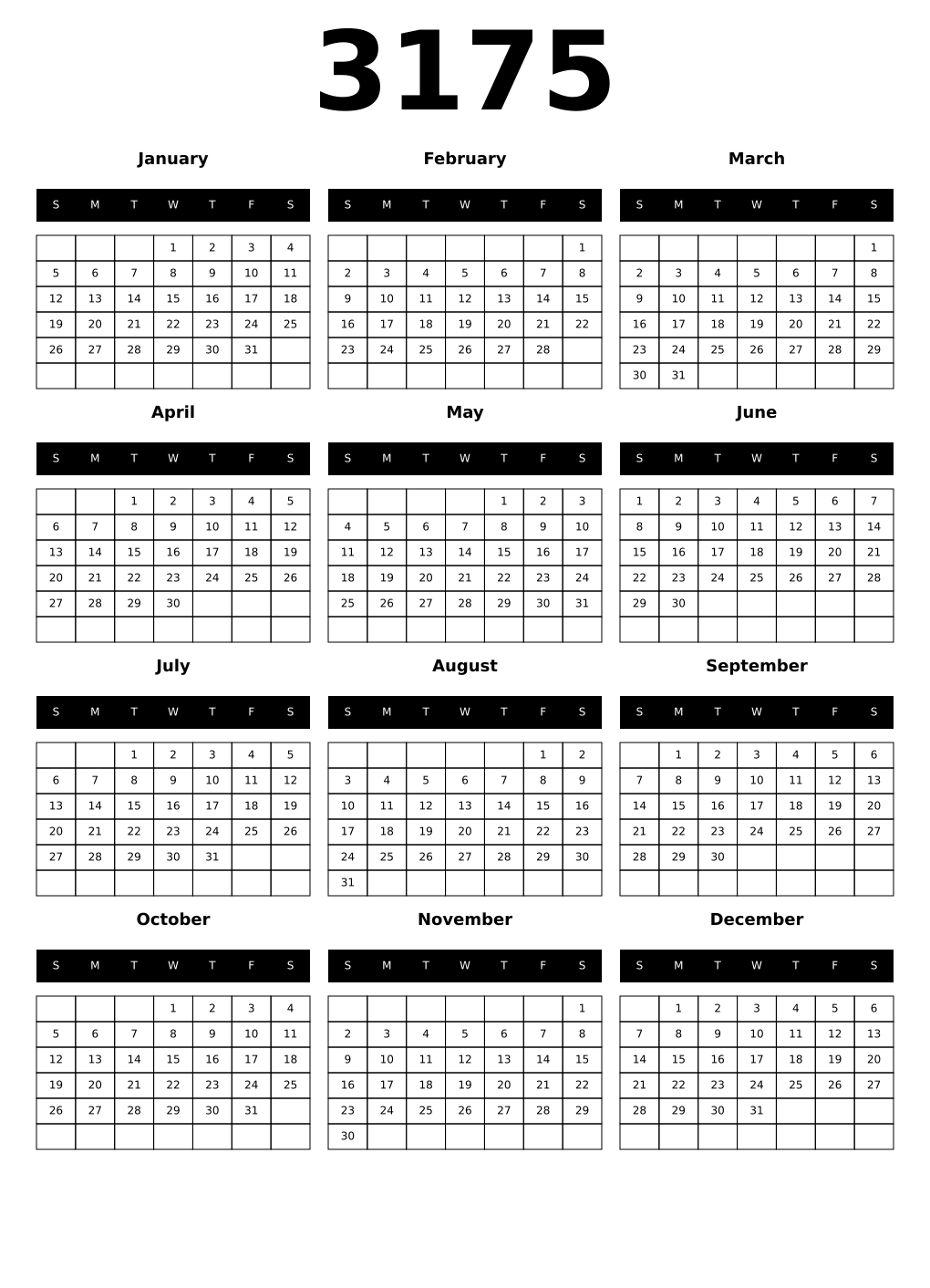 Printable 3175 Calendars