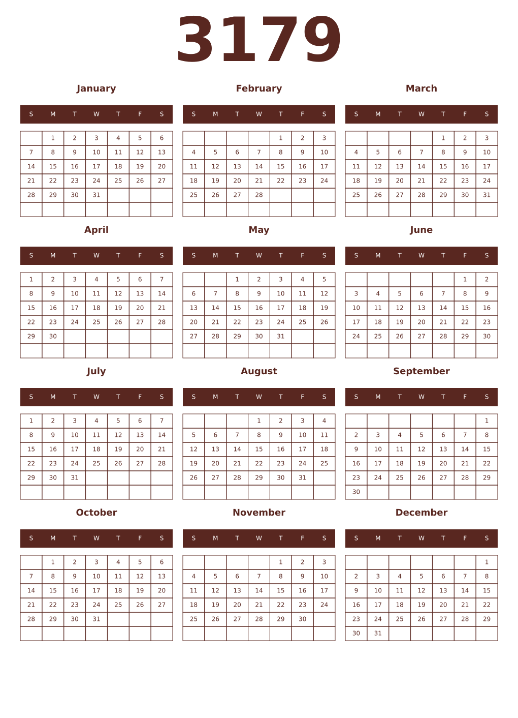 Printable 3179 Year Calendars mortuum