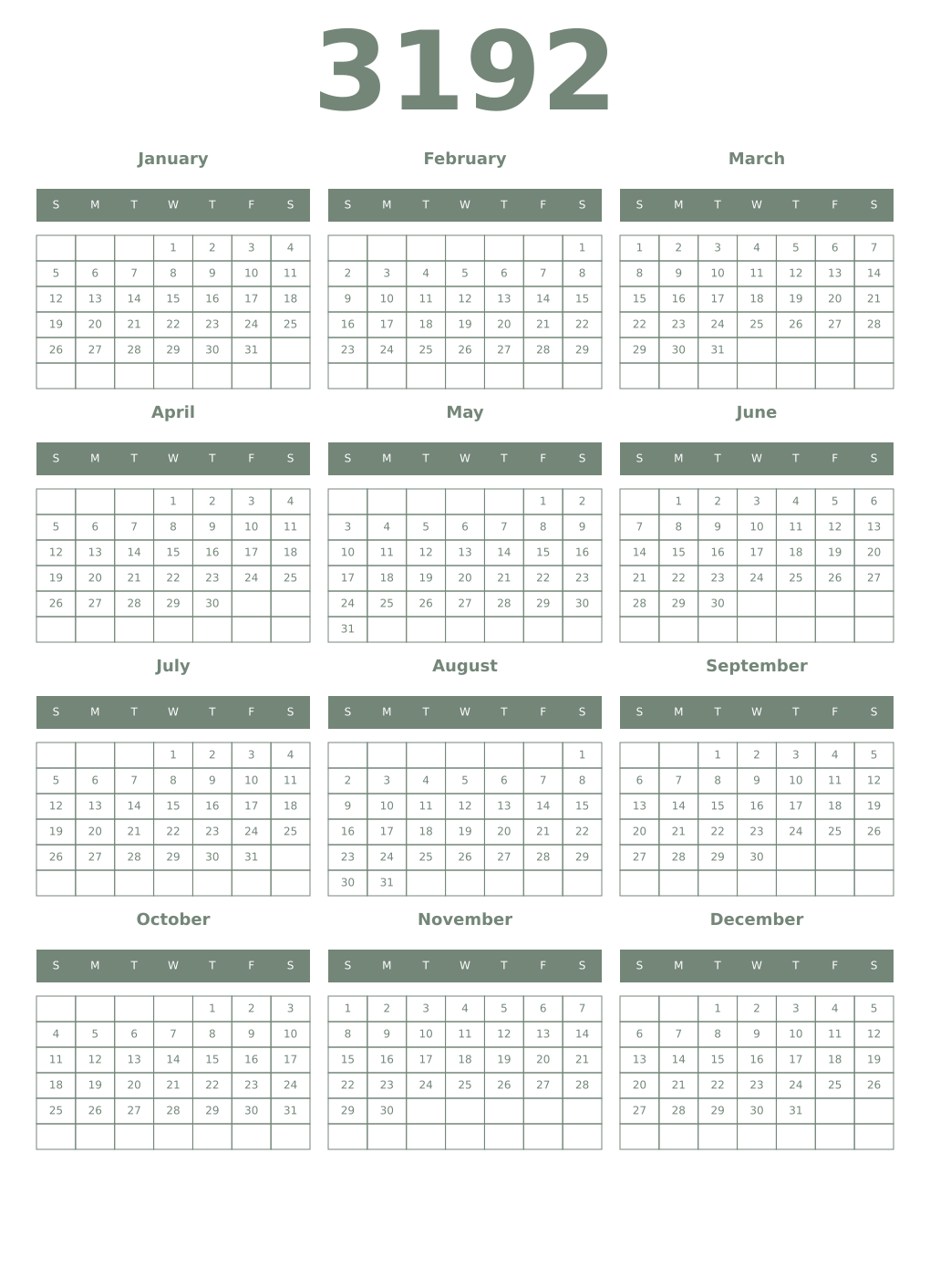 Printable 3192 Year Calendars xanadu