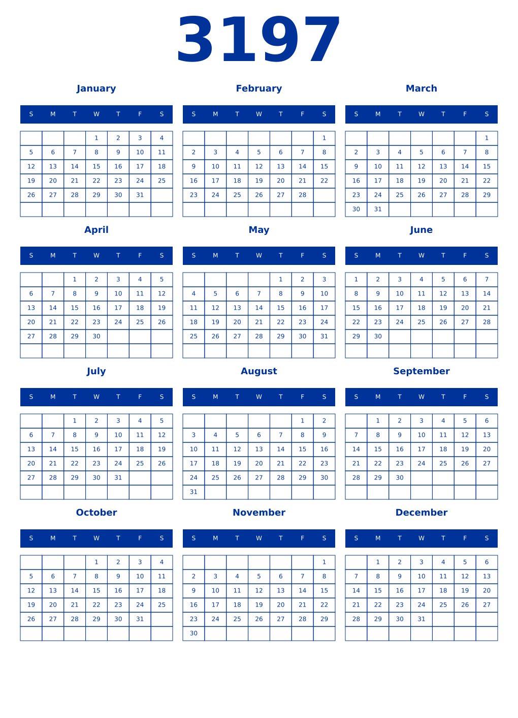 Printable 3197 Year Calendars smalt