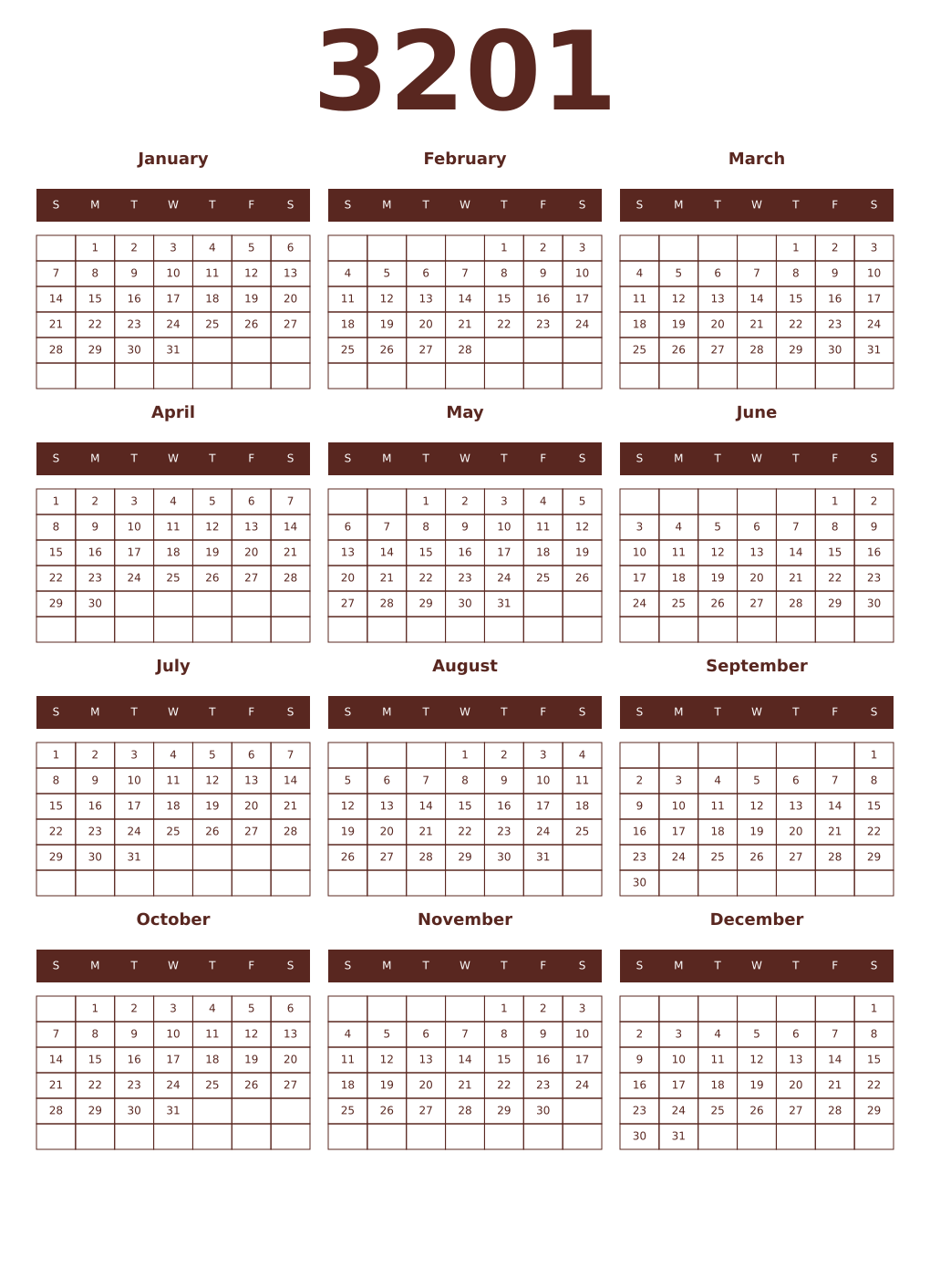 Printable 3201 Year Calendars mortuum