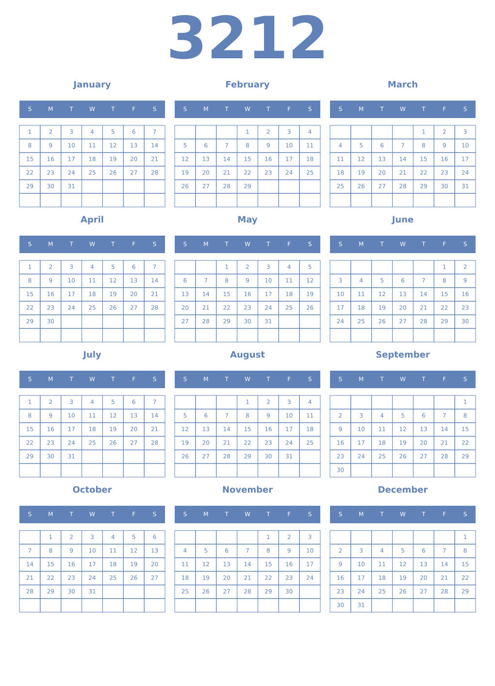 Printable 3212 Year Calendars glaucous