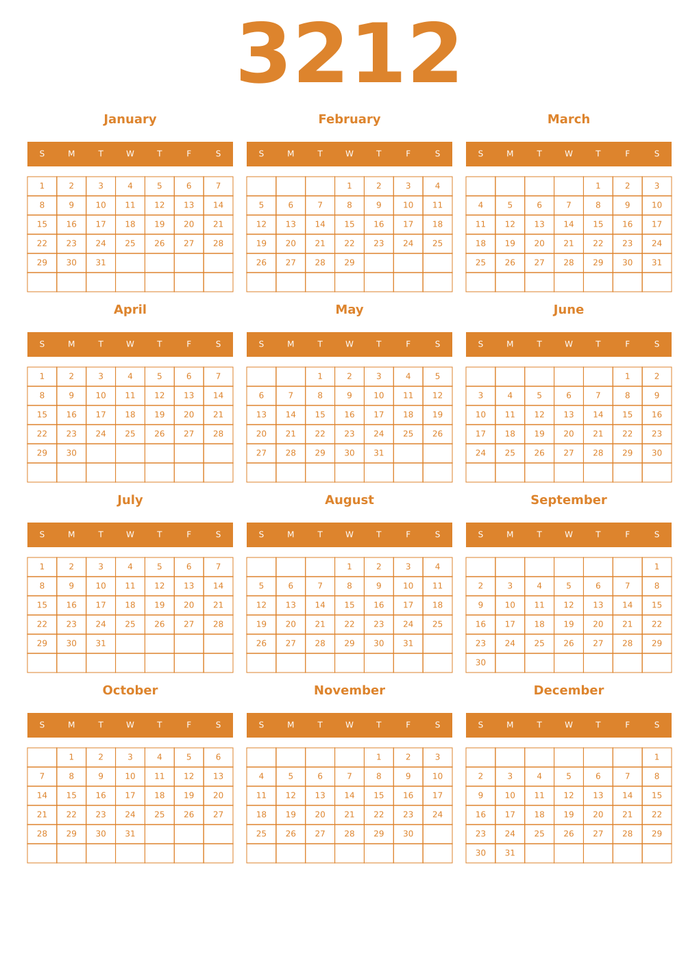 Printable 3212 Year Calendars orange