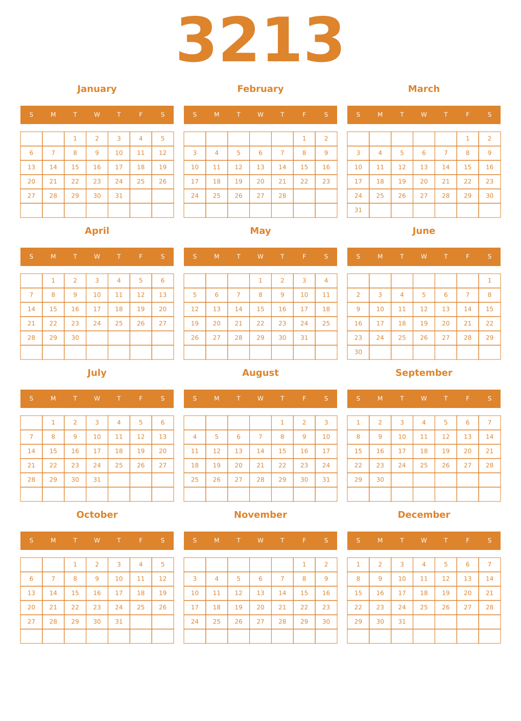 Printable 3213 Year Calendars orange