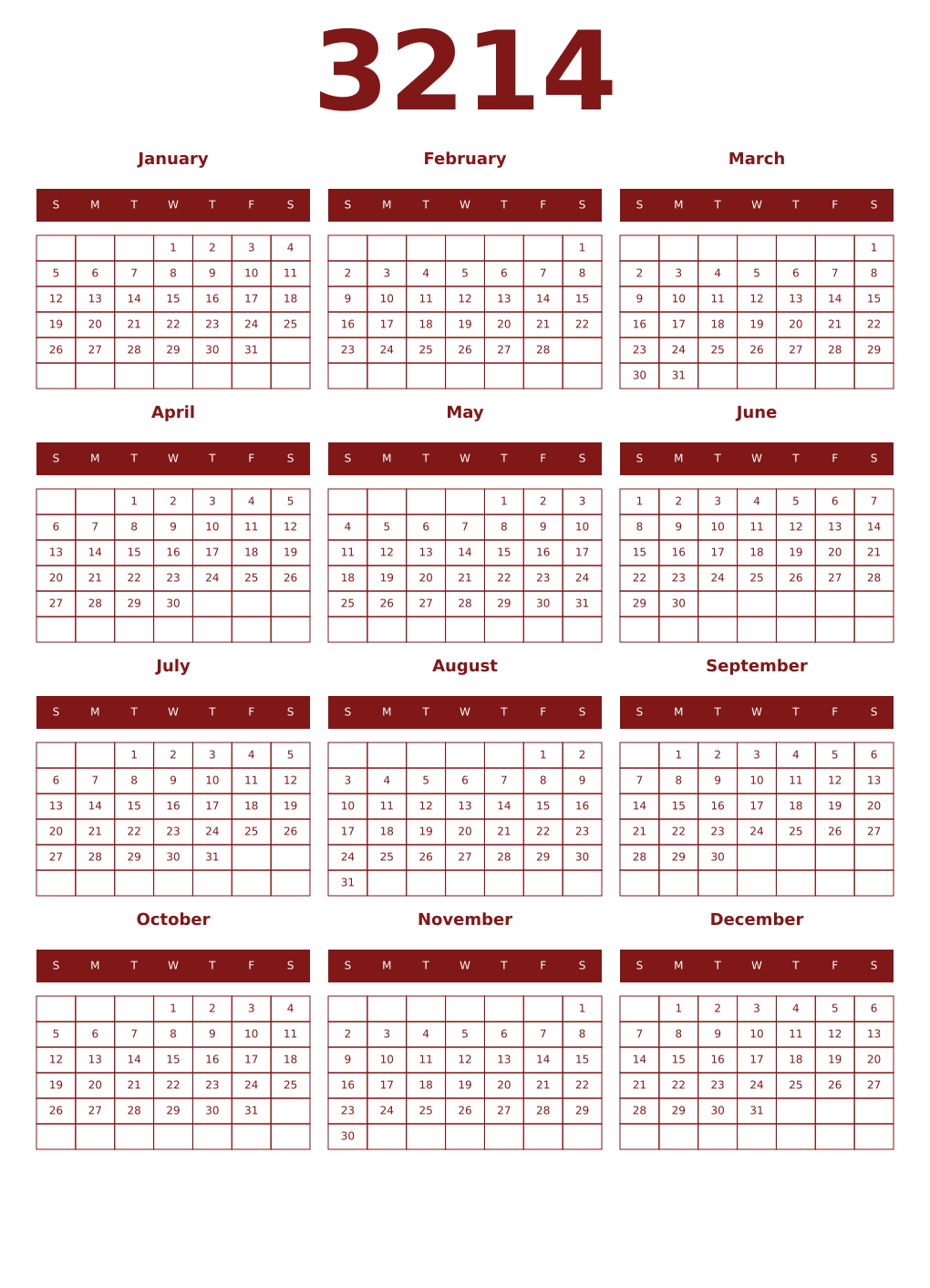 Printable 3214 Year Calendars falu