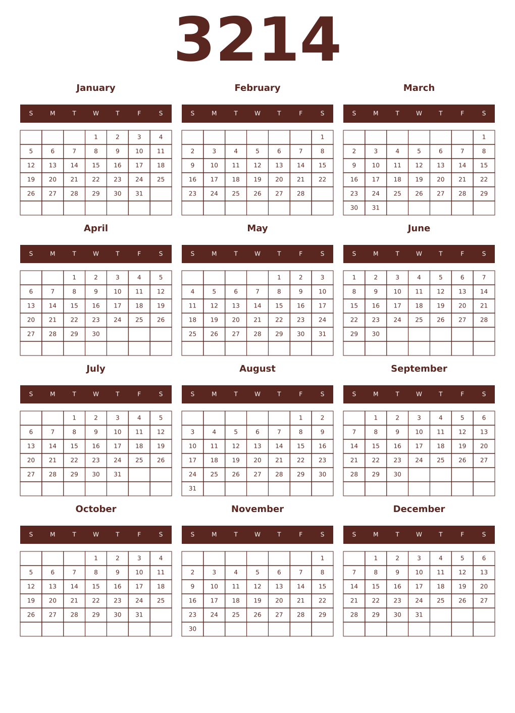 Printable 3214 Year Calendars mortuum