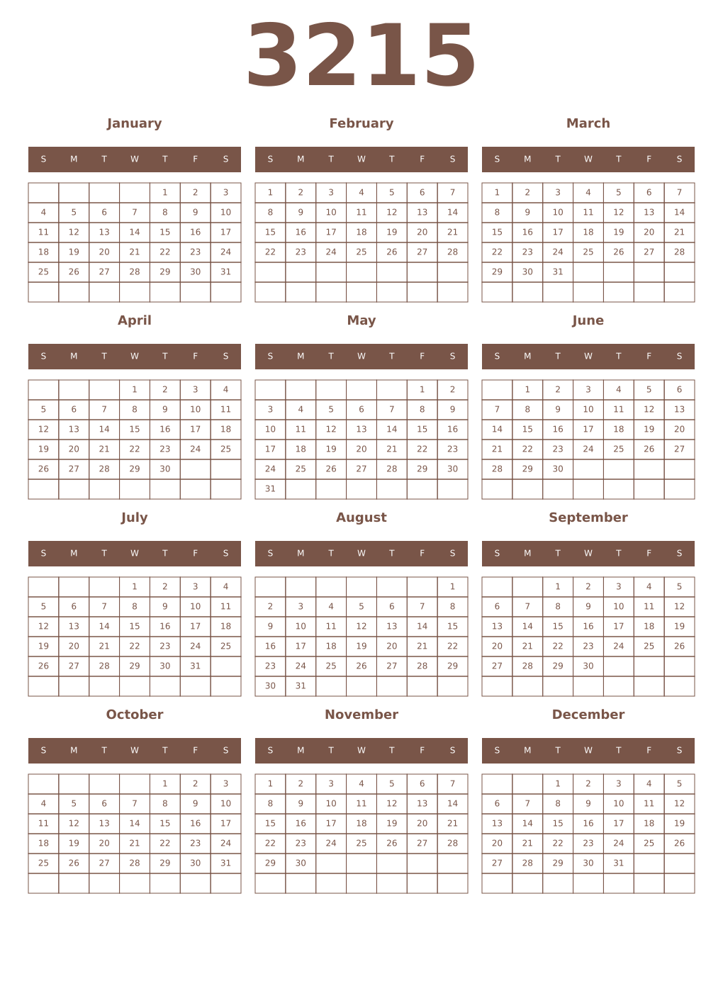 Printable 3215 Year Calendars coffe