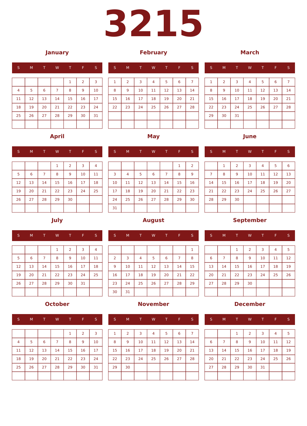 Printable 3215 Year Calendars falu