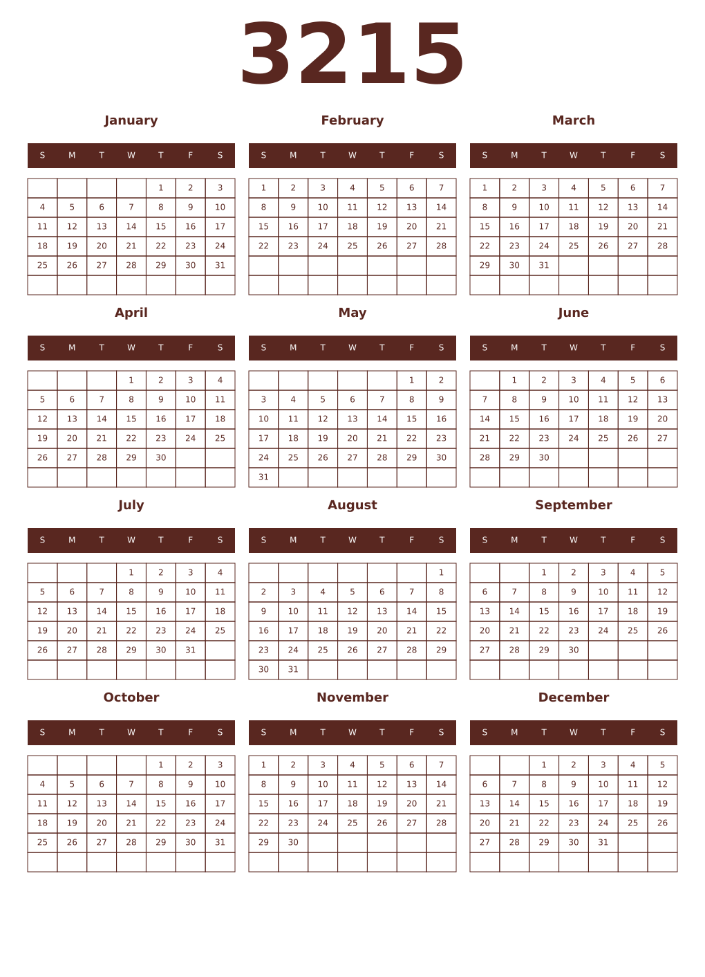 Printable 3215 Year Calendars mortuum