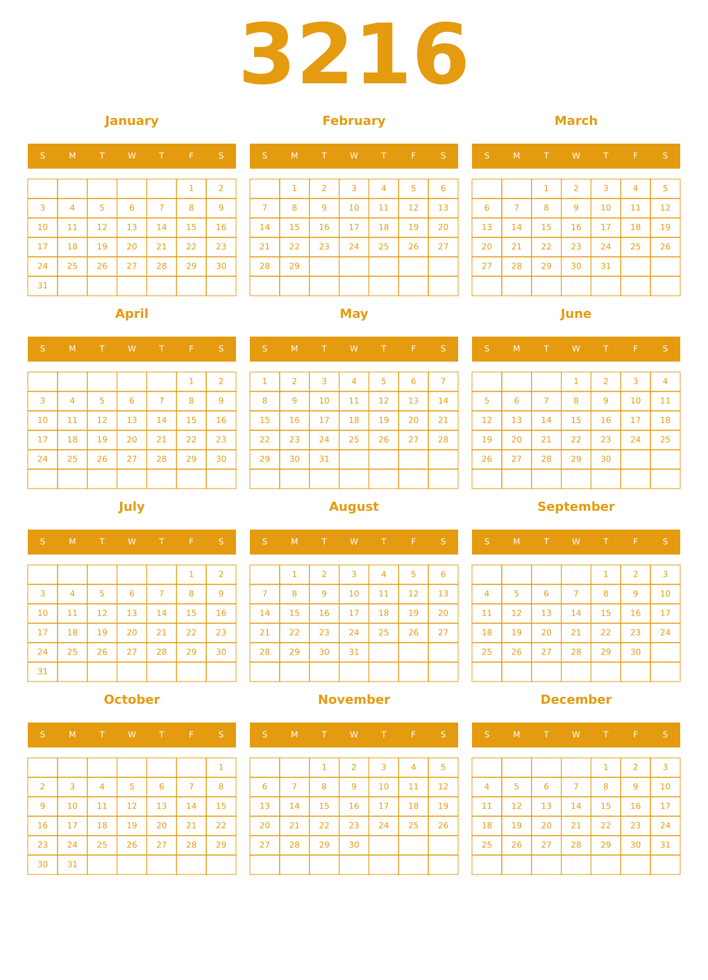 Printable 3216 Year Calendars gamboge