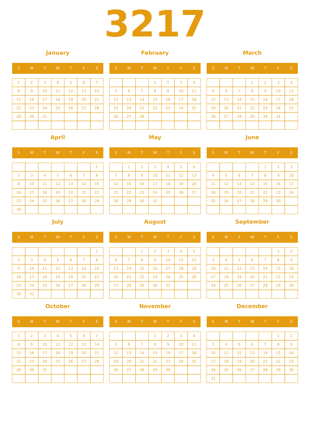 Printable 3217 Year Calendars gamboge