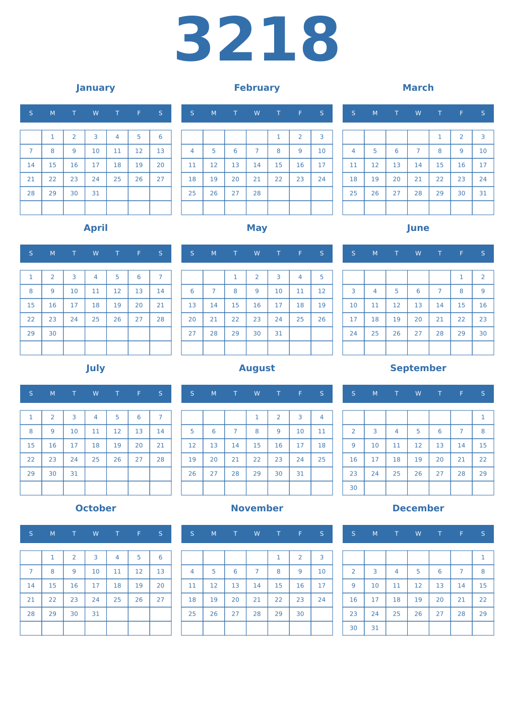 Printable 3218 Year Calendars blue