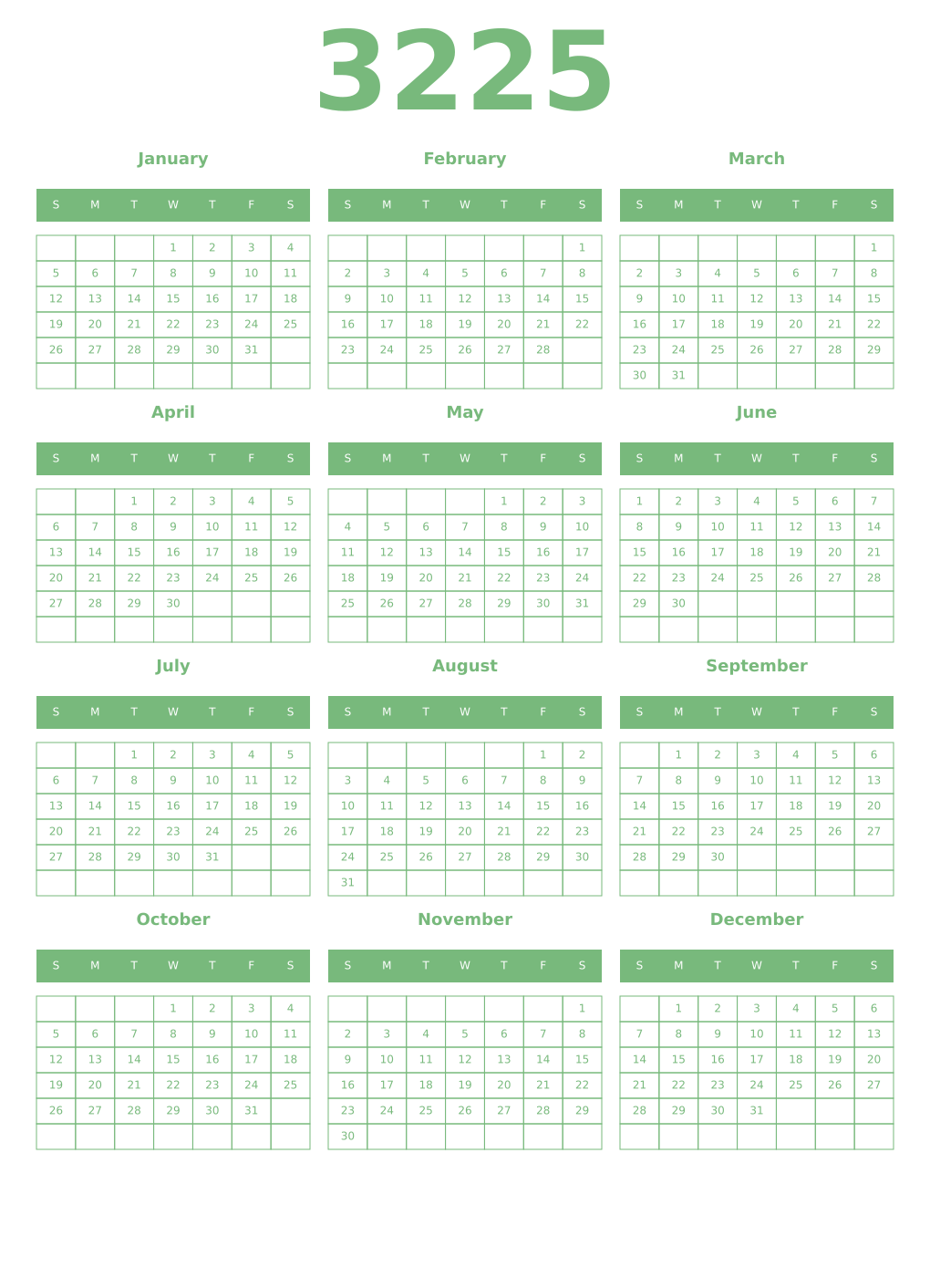 Printable 3225 Year Calendars celadon