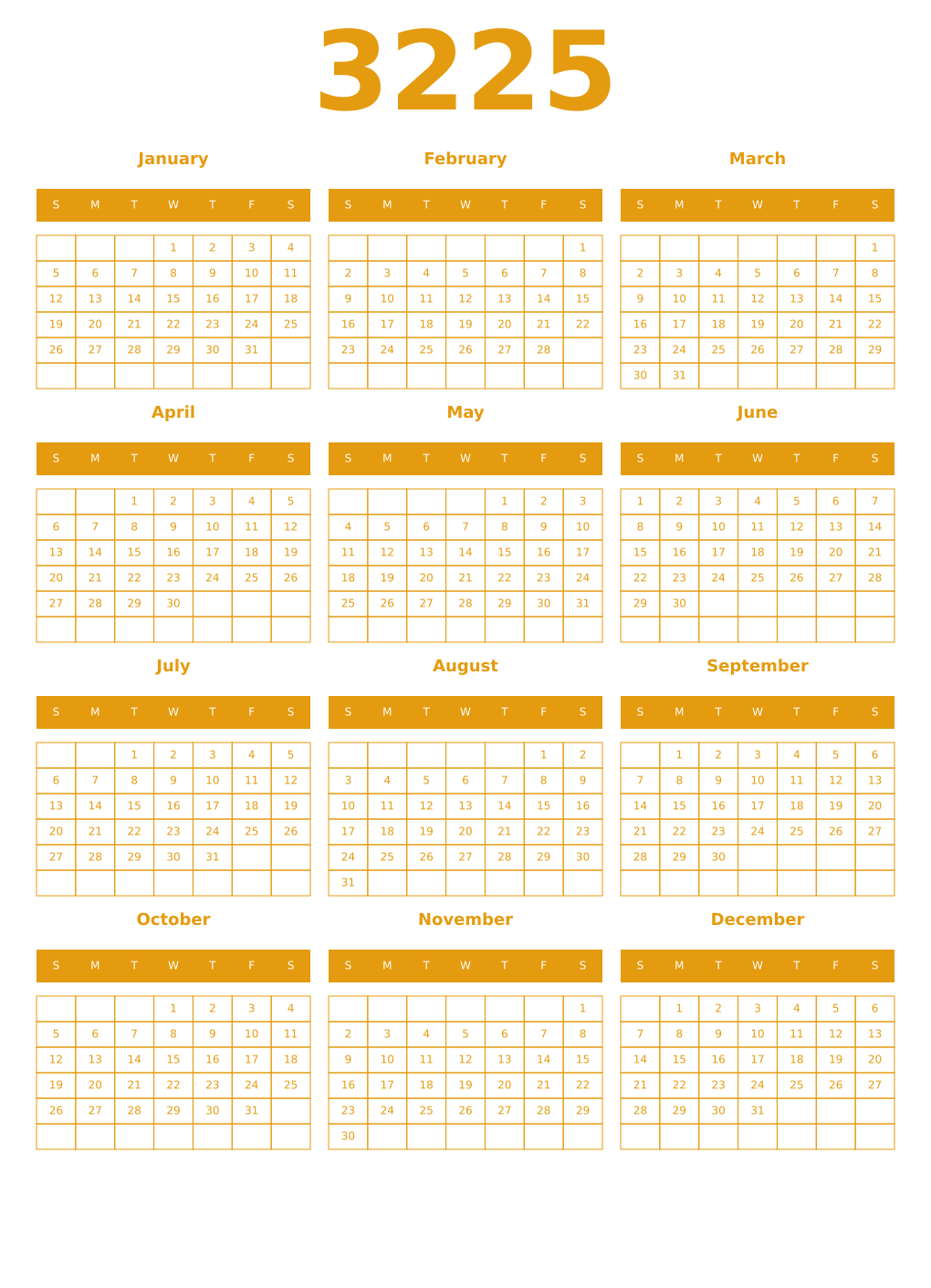 Printable 3225 Year Calendars gamboge