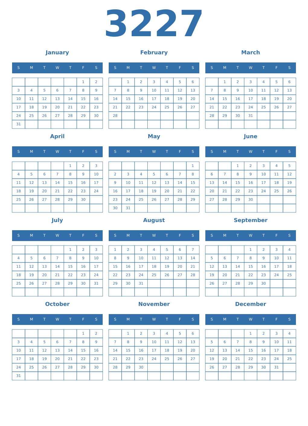 Printable 3227 Year Calendars blue