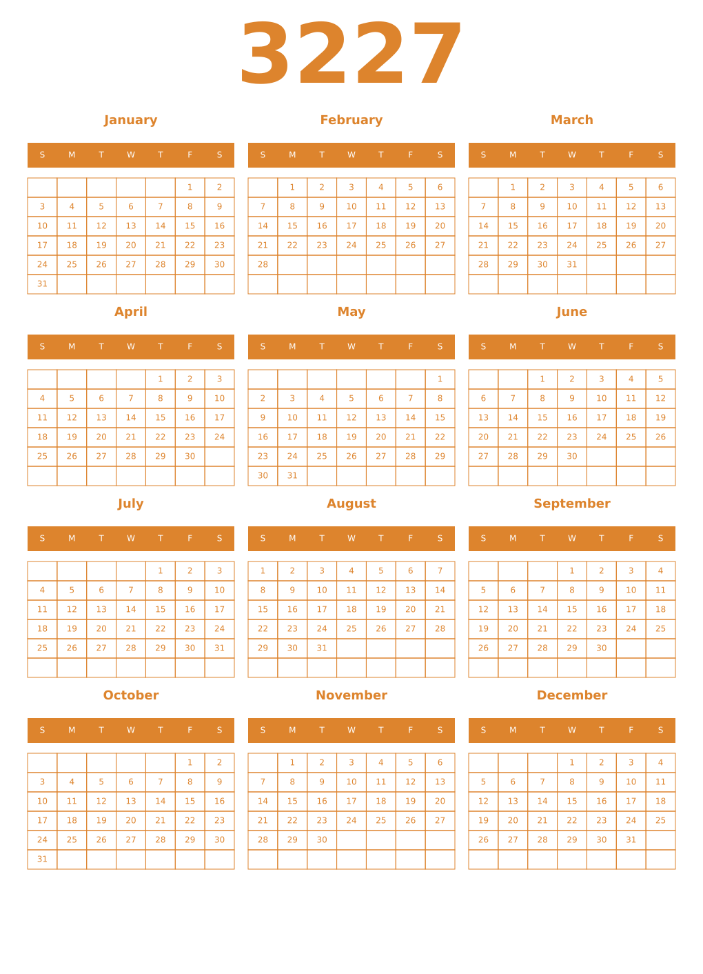 Printable 3227 Year Calendars orange