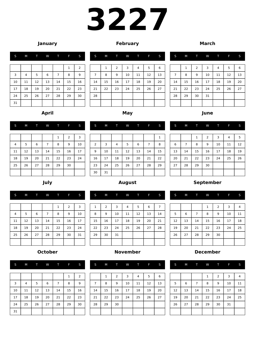 Printable 3227 Calendars