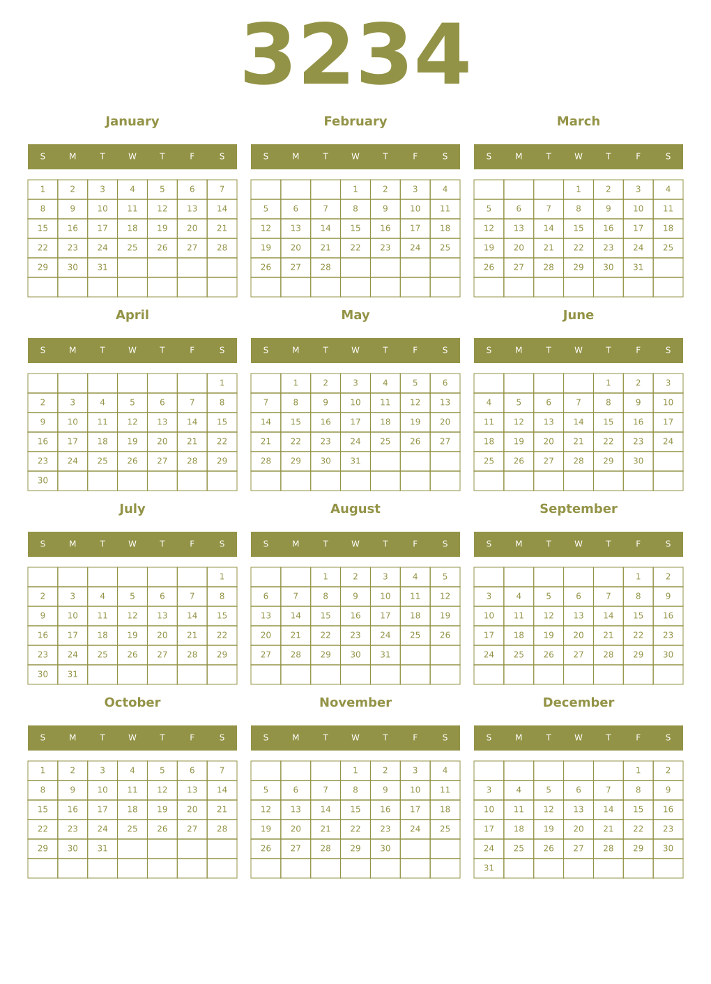 Printable 3234 Year Calendars eburnean