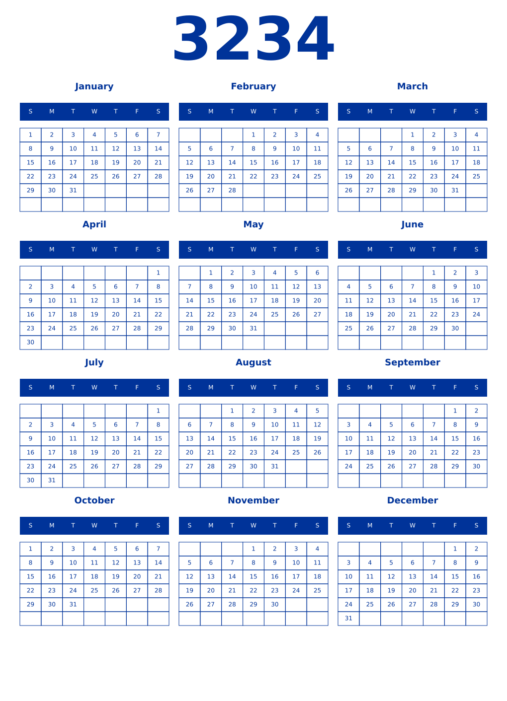 Printable 3234 Year Calendars smalt