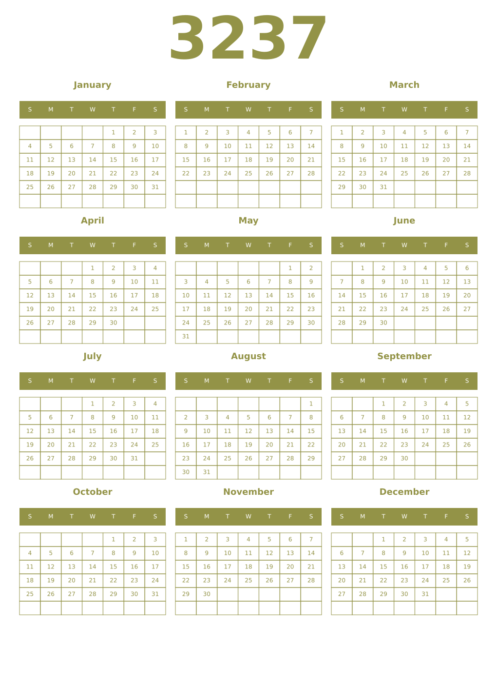Printable 3237 Year Calendars eburnean