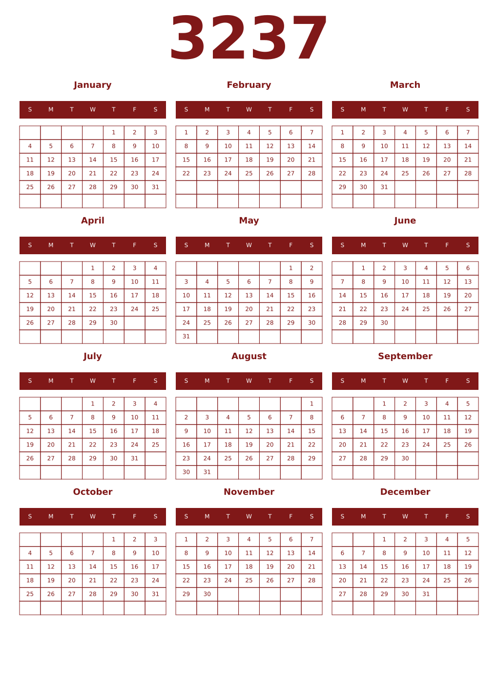 Printable 3237 Year Calendars falu