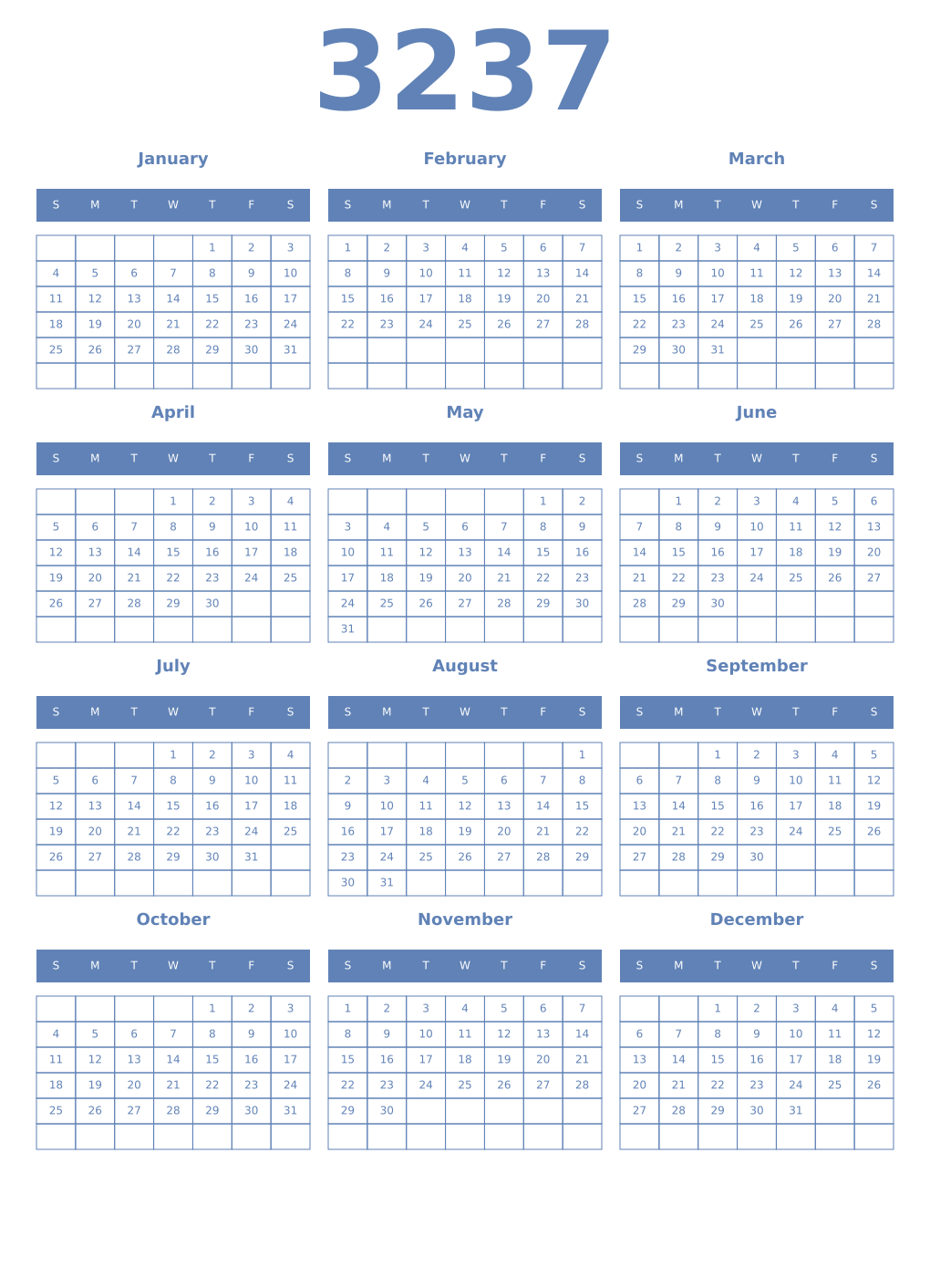 Printable 3237 Year Calendars glaucous