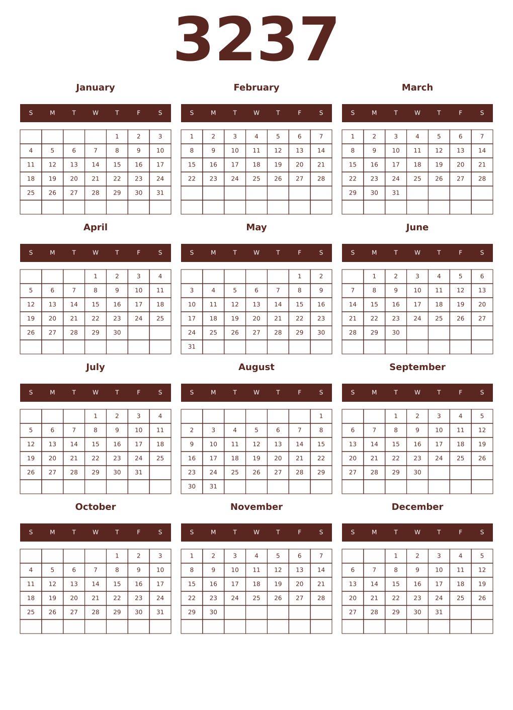 Printable 3237 Year Calendars mortuum