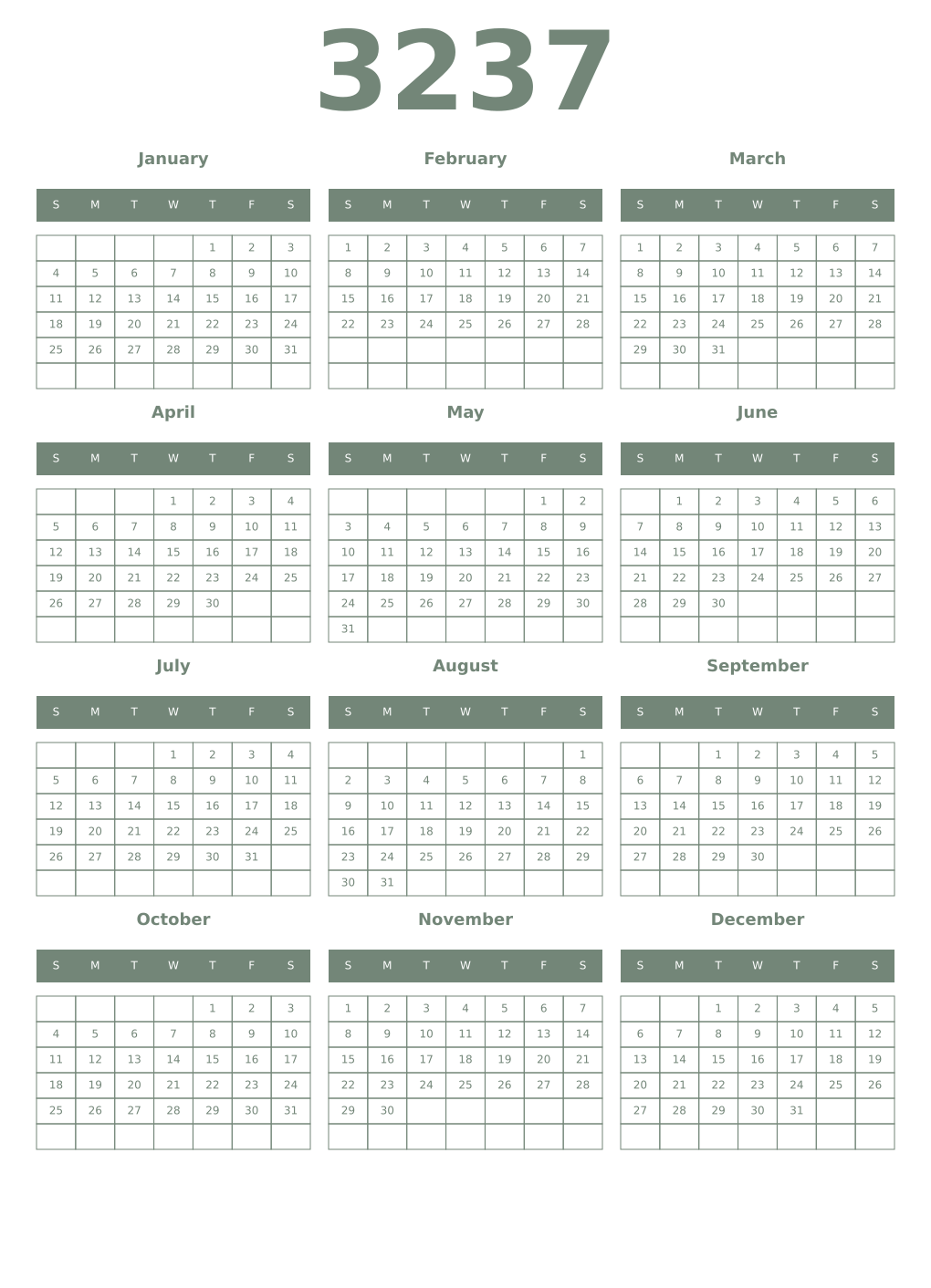 Printable 3237 Year Calendars xanadu