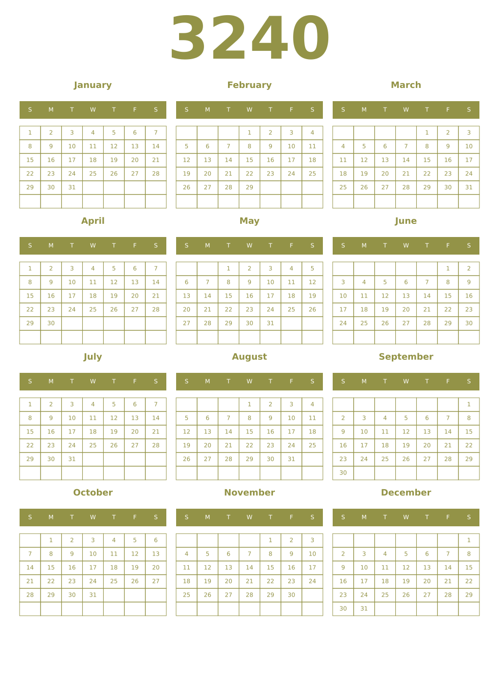 Printable 3240 Year Calendars eburnean