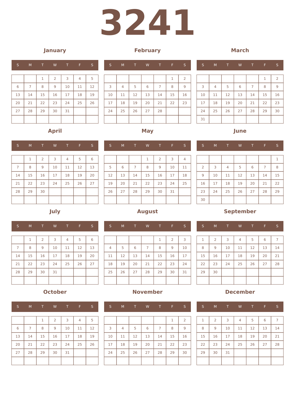Printable 3241 Year Calendars coffe