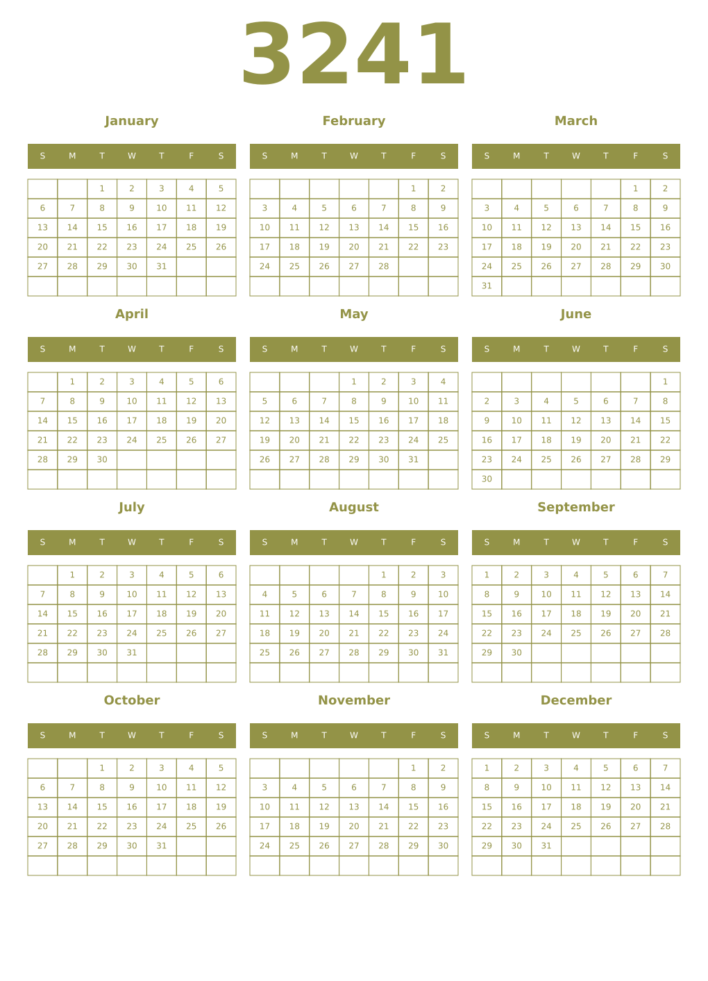 Printable 3241 Year Calendars eburnean