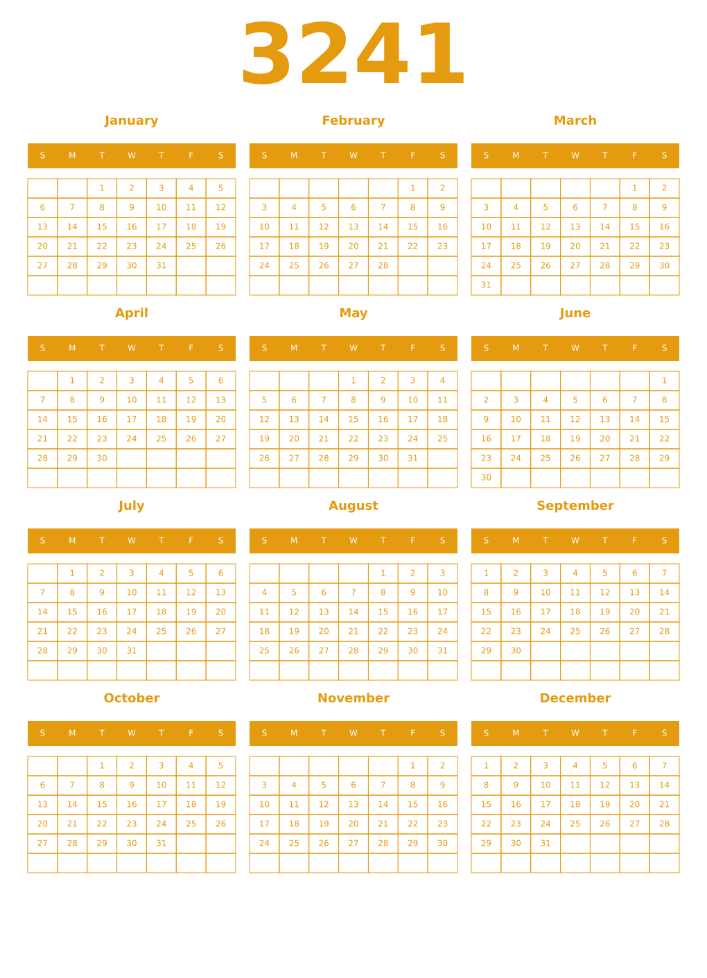 Printable 3241 Year Calendars gamboge