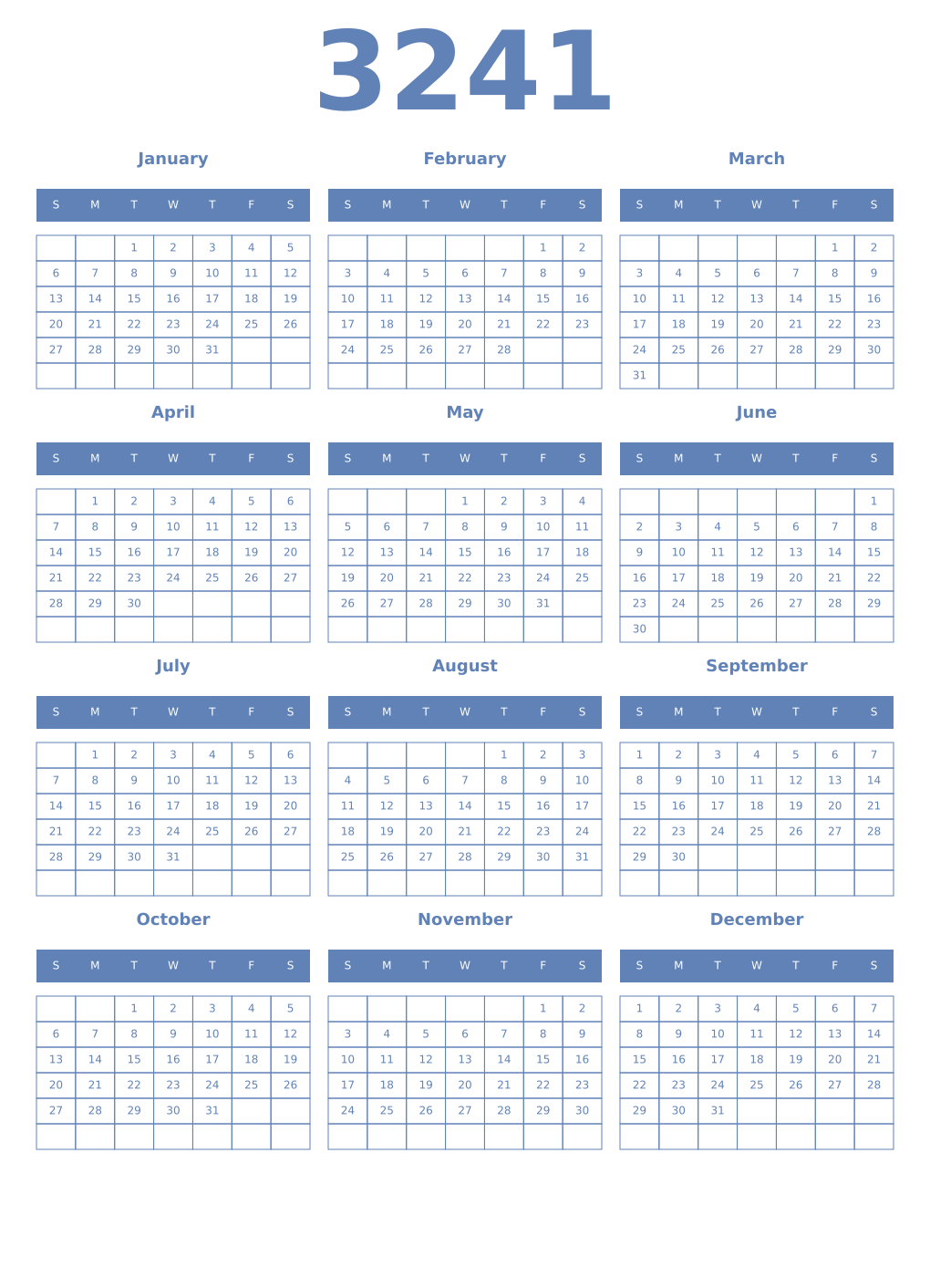Printable 3241 Year Calendars glaucous