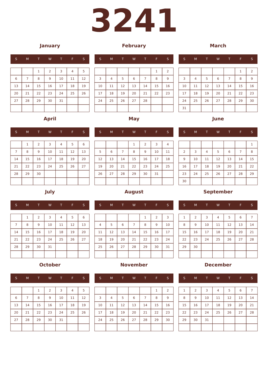 Printable 3241 Year Calendars mortuum