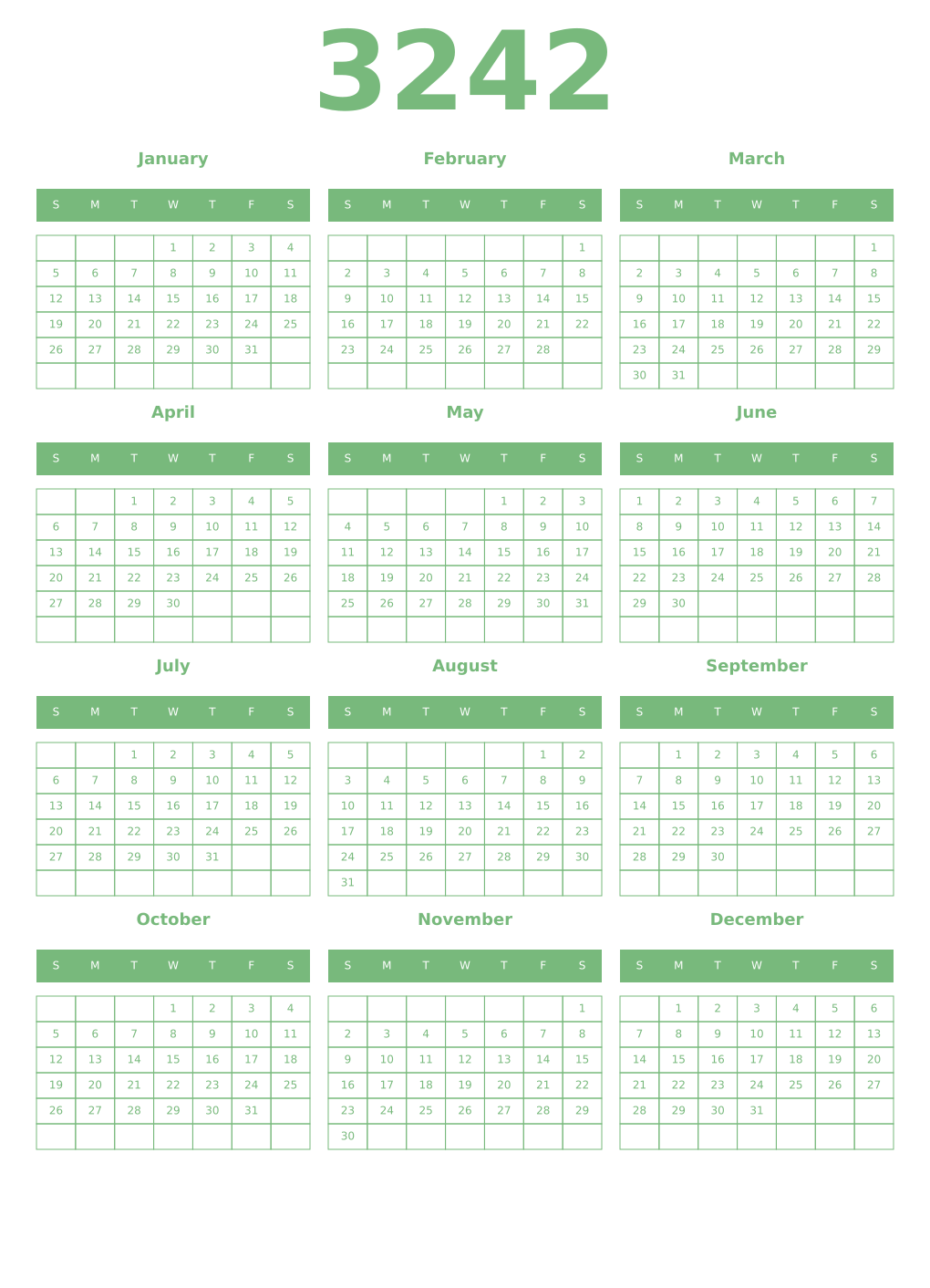 Printable 3242 Year Calendars celadon