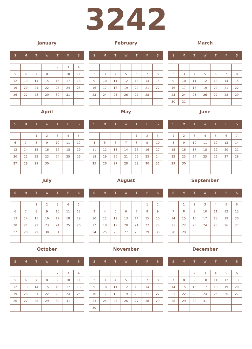 Printable 3242 Year Calendars coffe