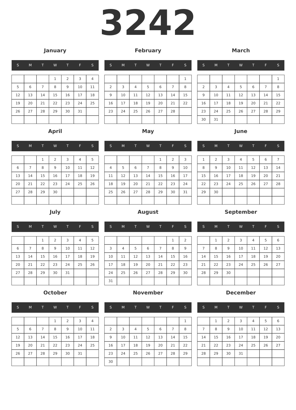 Printable 3242 Year Calendars dark