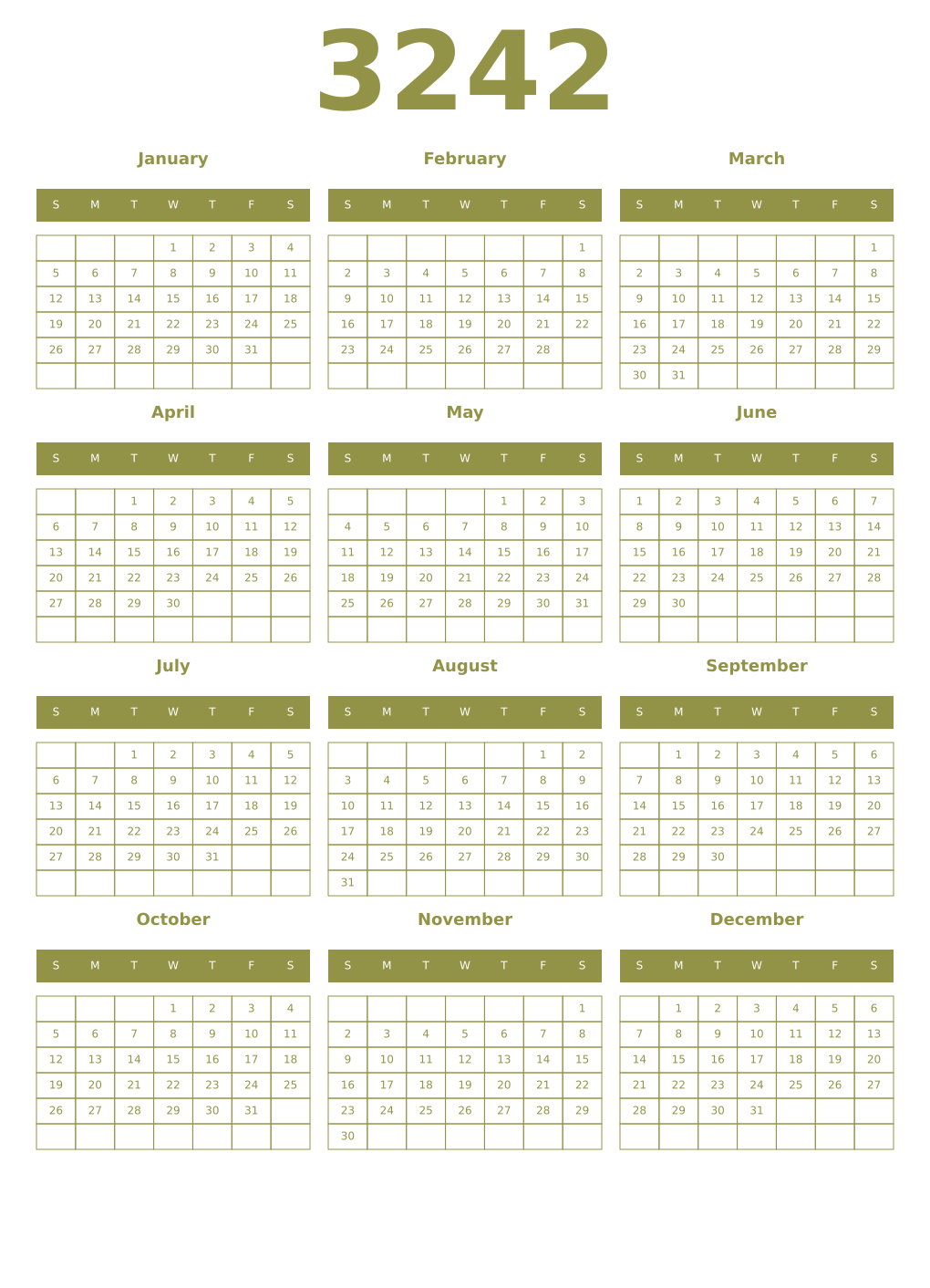 Printable 3242 Year Calendars eburnean
