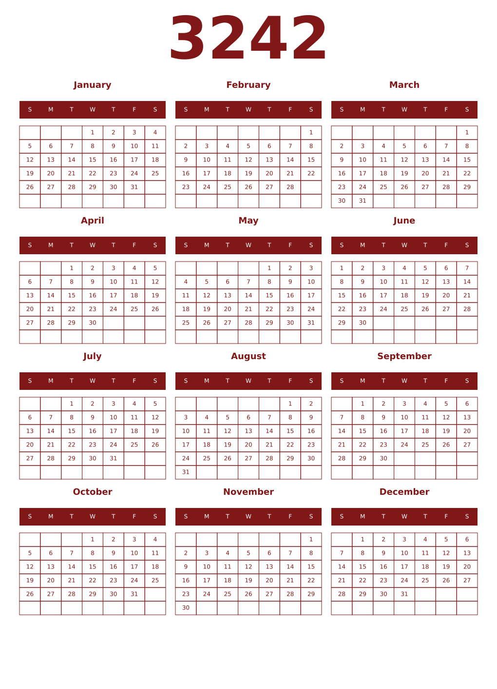 Printable 3242 Year Calendars falu