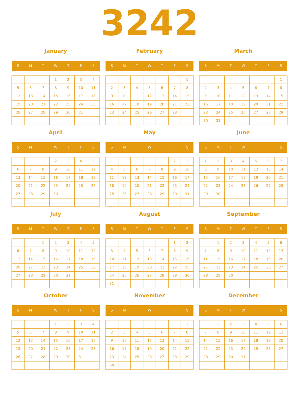 Printable 3242 Year Calendars gamboge