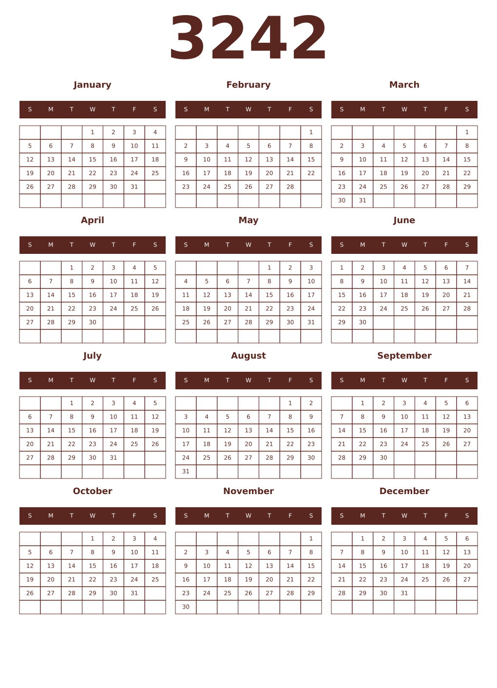 Printable 3242 Year Calendars mortuum