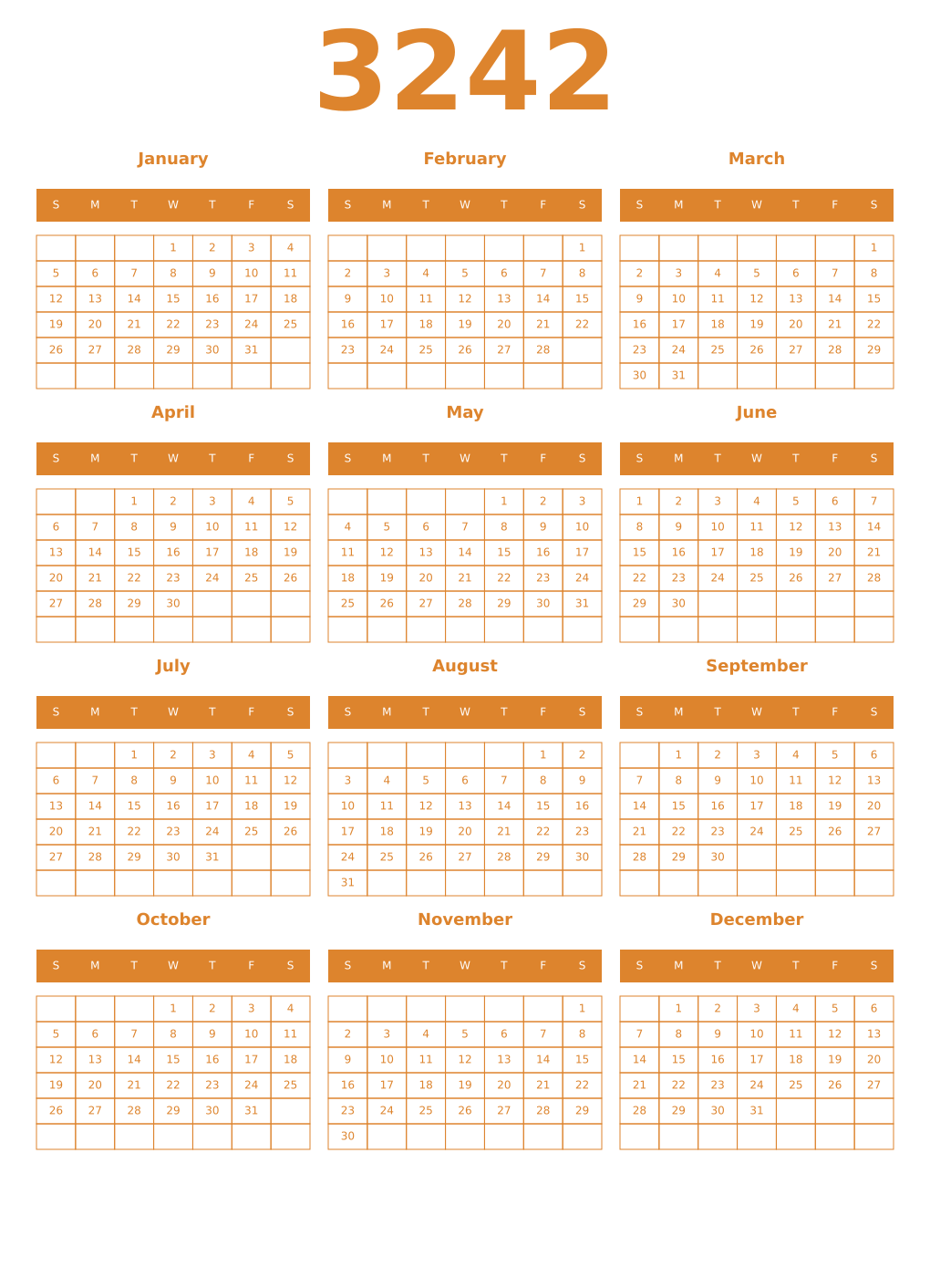 Printable 3242 Year Calendars orange