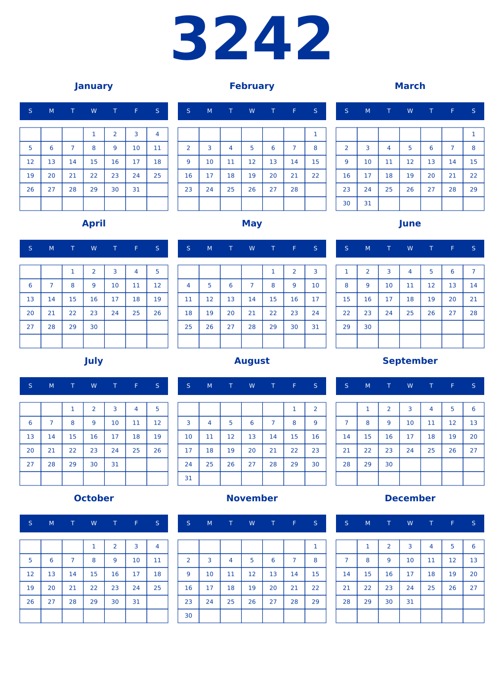 Printable 3242 Year Calendars smalt