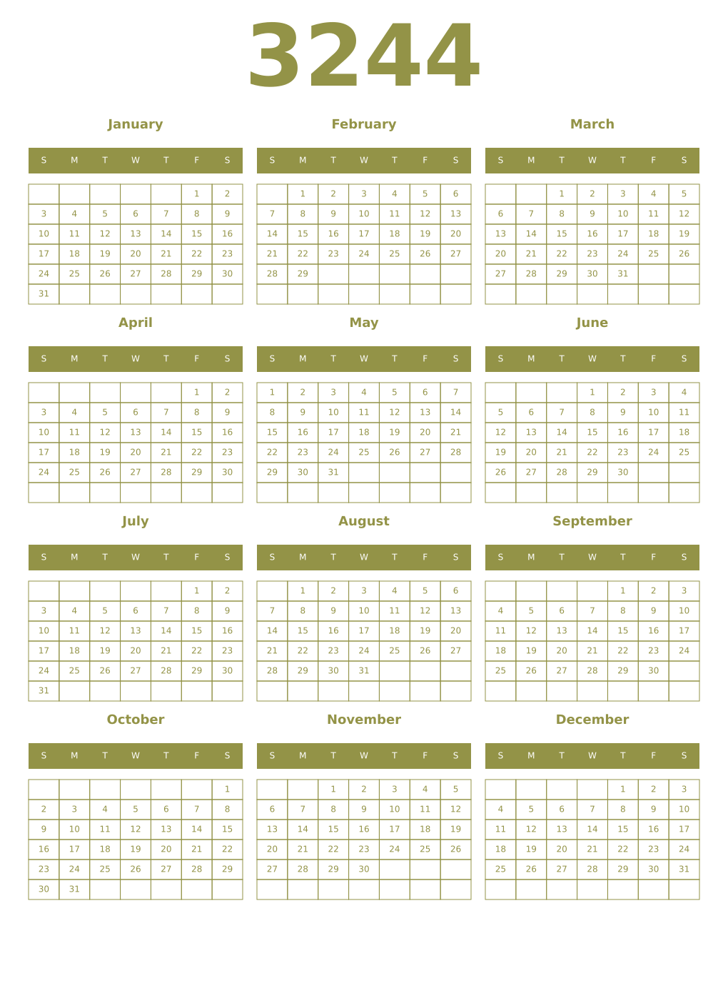 Printable 3244 Year Calendars eburnean