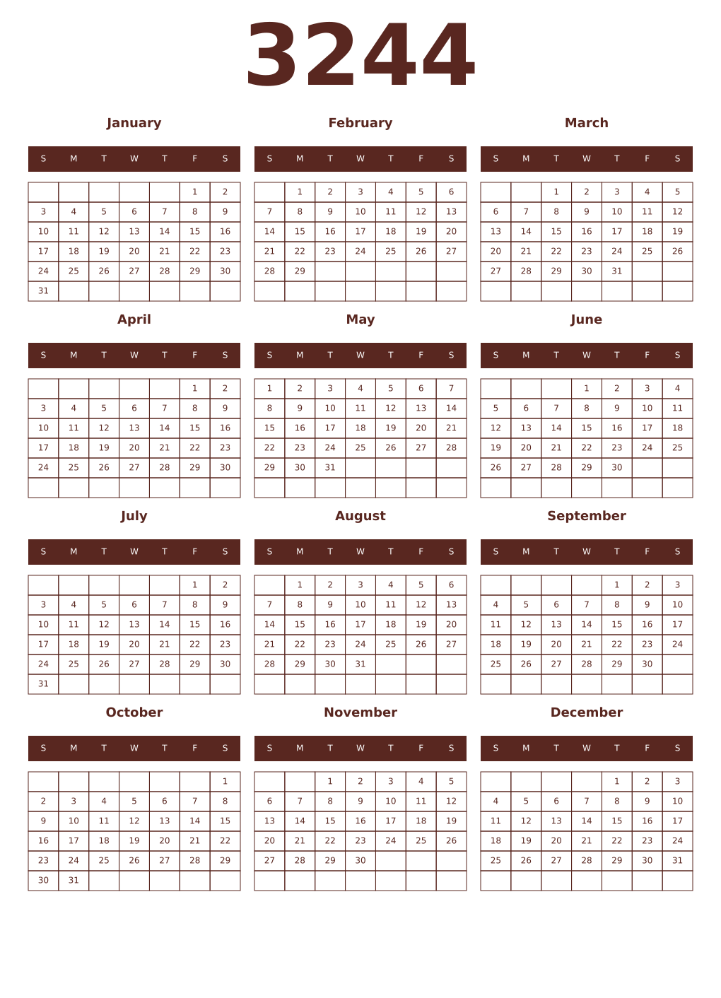 Printable 3244 Year Calendars mortuum
