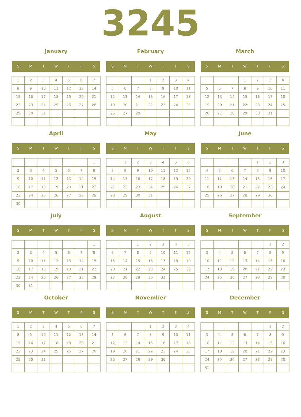 Printable 3245 Year Calendars eburnean