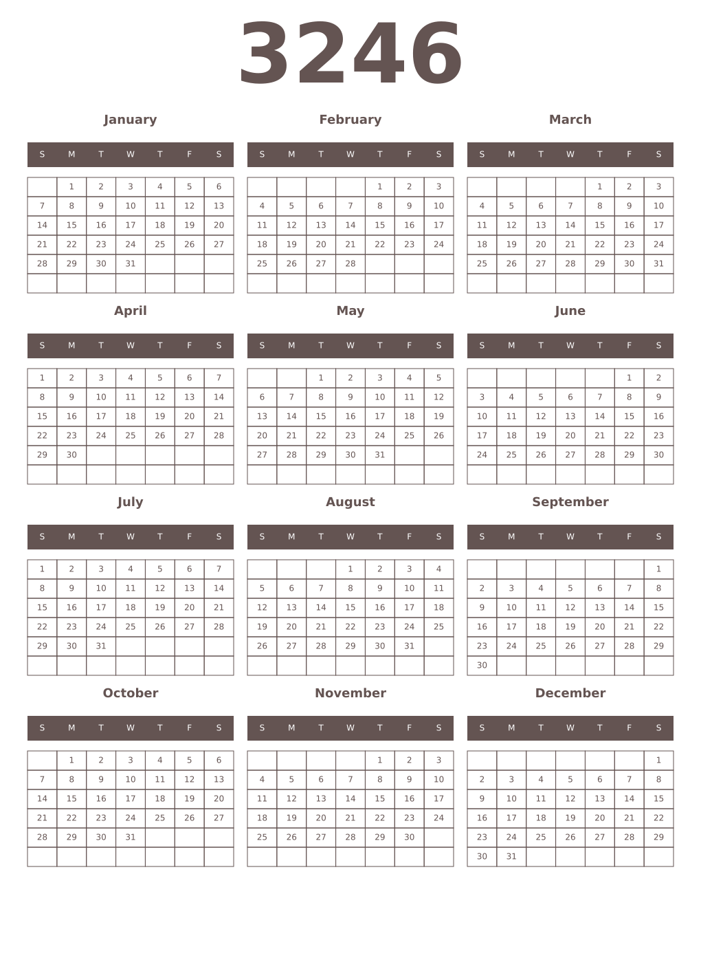 Printable 3246 Year Calendars wenge